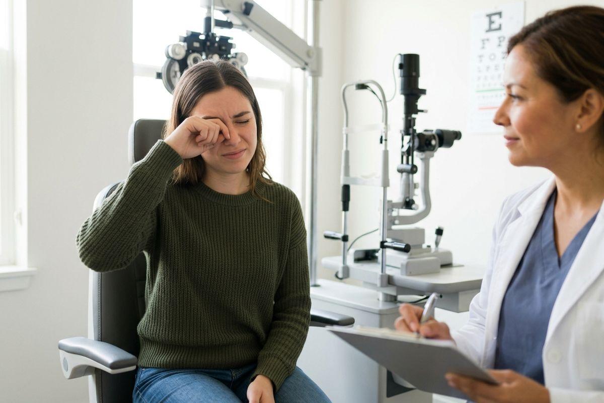 Person rubbing their itchy eyes, a common symptom of dry eye.